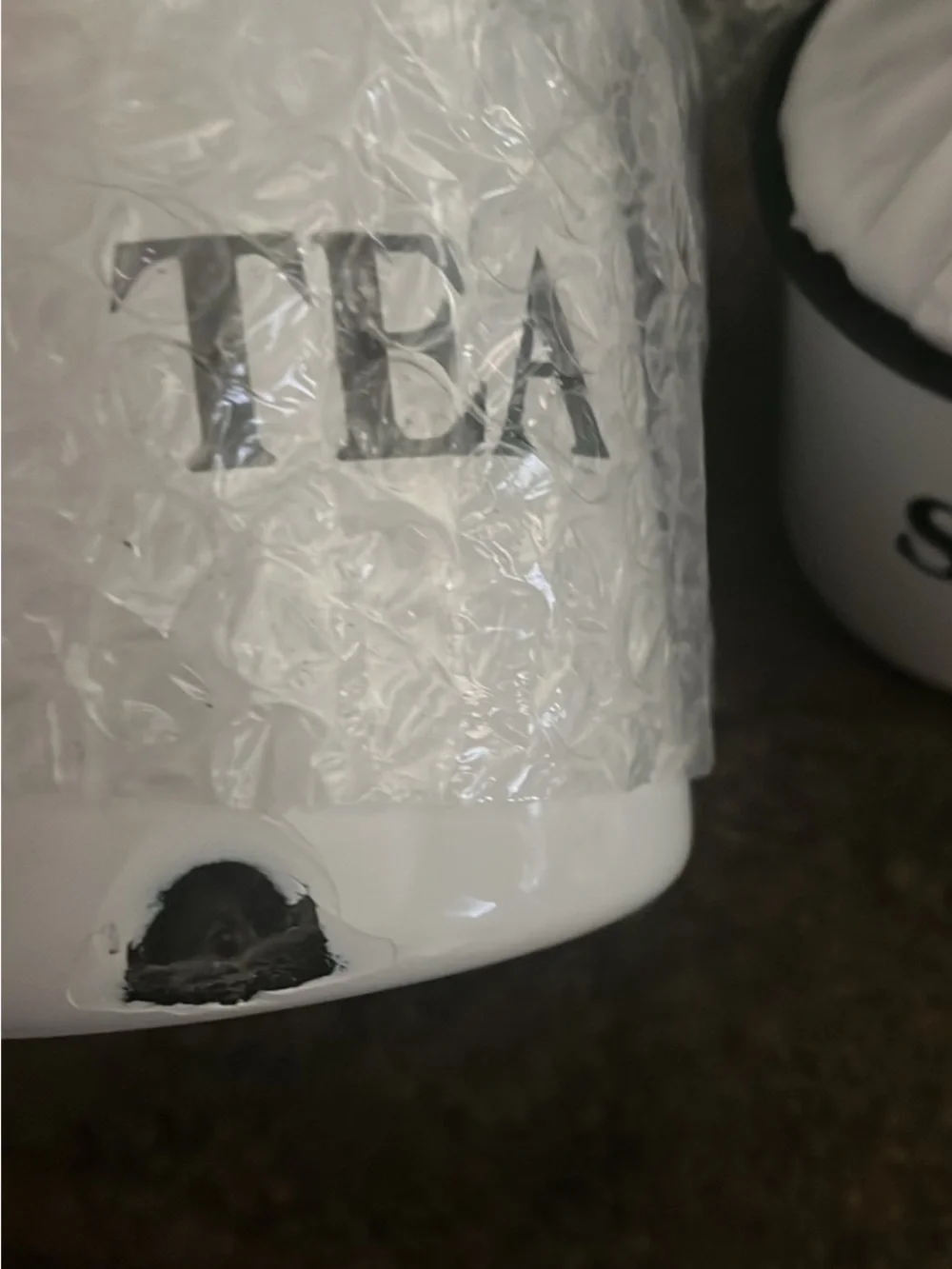 White Enamel TEA & SUGAR Canisters - Set of 2